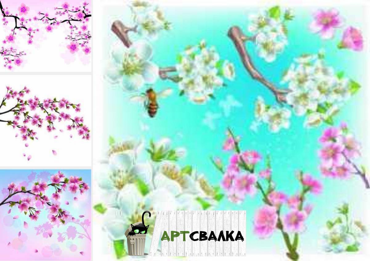 Ветки сакуры в векторе | Branches of cherry blossoms in the vector